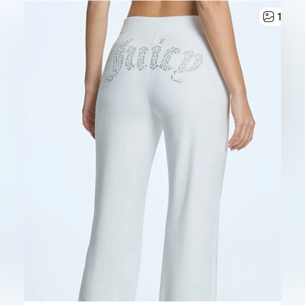 Juicy Couture White Wide-Leg Pants with Crystal Script velour size small